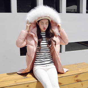 2016冬季新款韩版女装羽绒服女加厚大白毛领中长款棉衣