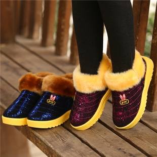 冬季儿童PU防水加厚保暖棉鞋宝宝防滑棉拖鞋男女童小孩包跟棉拖鞋