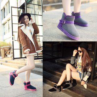 2015冬季新款女韩版潮皮带扣保暖加厚女士短靴雪地靴防滑平底短靴