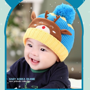 小鹿造型帽子1/2岁宝宝帽子 魔法芭比韩版小鹿造型加绒毛绒儿童帽