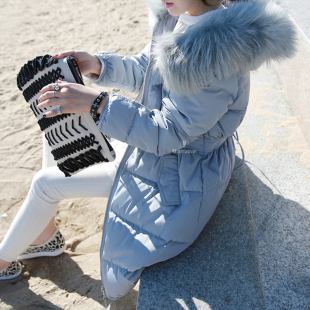 韩国代购冬装新款韩版甜美毛领系带羽绒棉衣棉服加厚中长款外套女