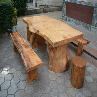 美式防腐实木餐桌椅组合长方形饭桌原木做旧咖啡桌不规则做旧餐桌