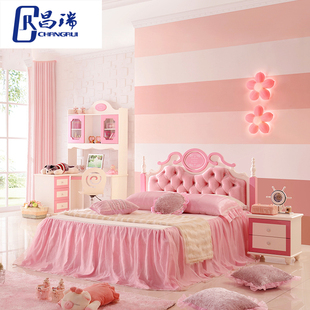 欧式儿童床女孩公主床粉色 1.2米单人床实木床儿童家具套房组合