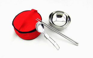 便携餐具不锈钢单双人装放碗筷子勺子折叠成人儿童外带套装包邮