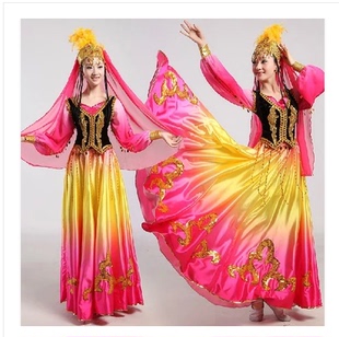 新款新疆维吾尔族演出服少数民族舞蹈服装大摆裙民族舞台表演服女