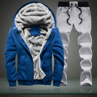 冬装加绒加厚卫衣套装青少年冬季保暖衣服学生一套连帽休闲运动服