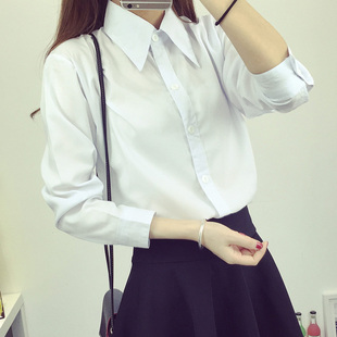 实拍2016春秋新韩版白色衬衫女学生长袖大码女衬衣职业打底衫上衣