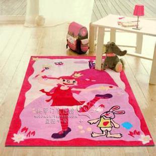 卡通粉色可爱女孩手工地毯儿童房间卧室床边榻榻米飘窗台垫子定制
