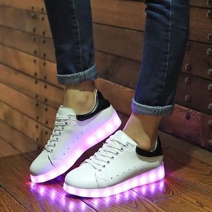2015秋季透气单鞋七彩发光鞋夜光荧光鞋USB充电LED灯光鞋小白鞋女