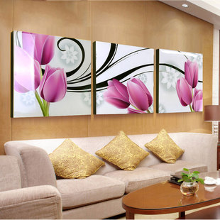 客厅装饰画 沙发背景墙挂画现代简约三联画卧室壁画 水晶无框画