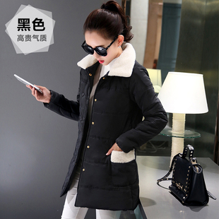 2015冬装新款修身女士棉服中长款韩版显瘦大衣羊羔领外套加厚保暖