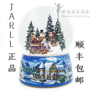 JARLL 幸福一家人 雪地 嬉戏 堆雪人 水晶球 音乐盒 电喷雪 夜灯