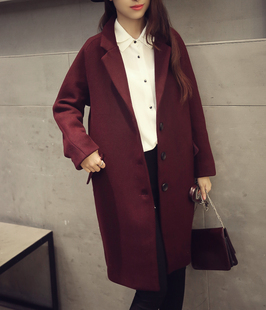 2015冬季新品加厚保暖韩国定制款毛呢外套内加棉宽松长尼子大衣女