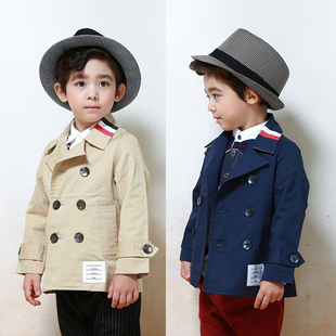 现货入韩国进口童装男童2015秋新款bluerush英伦风风衣外套