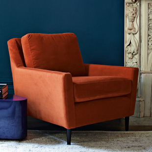 包邮欧式美式乡村时尚实木休闲椅 现代简约客厅软包布艺单人沙发