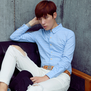 秋季男装韩版修身型男士长袖格子衬衫男式英伦青少年休闲衬衣寸衫