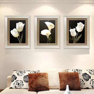 沙发背景墙装饰画客厅现代简约时尚有框画三联画挂画壁画花语传情
