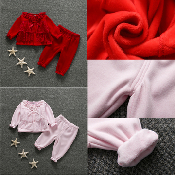 秋冬0-1岁宝宝满月服女婴儿加绒加厚套装韩版开衫礼服百天周岁服
