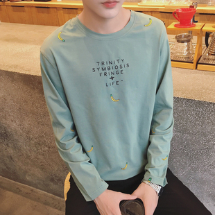 秋季薄款长袖t恤男士圆领青少年韩版休闲体恤学生修身个性男装潮