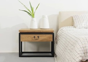 美式复古实木家具 LOFT欧式床头柜小型抽屉柜 铁艺沙发柜边几包邮