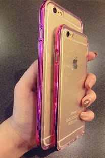 超炫玫红边框+透明背壳iPhone6 4.7/plus手机壳保护套苹果5/5S潮