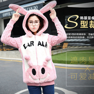 2015少女冬装新款韩版可爱常规款小学初中高中生棉衣高仿羊毛外套