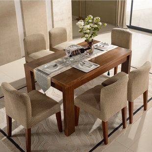餐桌 简约现代饭桌小户型餐桌椅组合6人家具黑橡木胡桃木色桌子