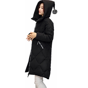 冬季韩版修身羽绒棉服过膝棉袄女式长款大码连帽棉衣显瘦学生外套