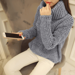 2016秋冬新款韩版高领毛衣女宽松加厚短款套头长袖针织衫学生外套