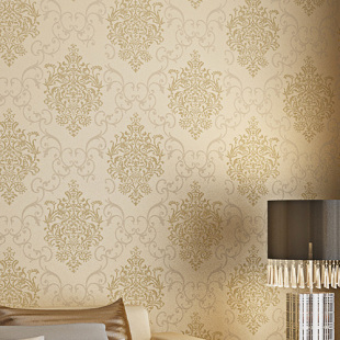 无纺布大马士革墙纸 高档撒金植绒 欧式客厅 卧室满铺壁纸 特价