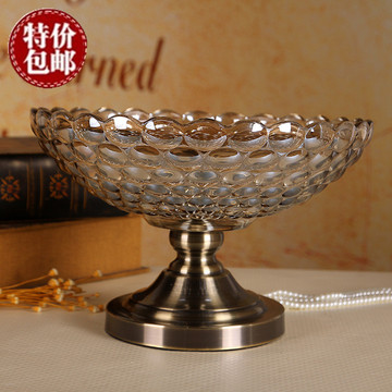欧式高档果盘奢华美式装饰器皿实用家居装饰品水晶玻璃水珠果盘