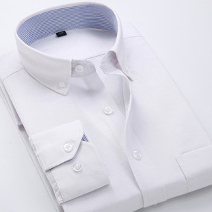 2016春装新款牛津纺男士商务休闲衬衫 纯色白色衬衫男装长袖衬衣