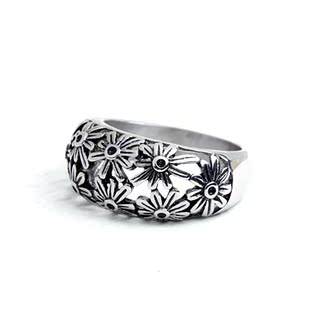 可刻字铸造款镂空花朵钛钢男士戒指环戒子潮流时尚个性另类首饰品