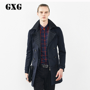 特惠 GXG男装新款男士时尚休闲藏蓝色风衣外套百搭修身#34108022