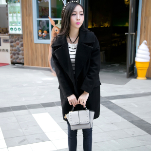 韩国代购15韩版羊绒呢子大衣茧型中长款加厚显瘦大码羊毛呢外套女