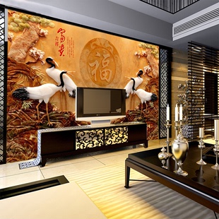 中式树雕大型壁画3D立体无纺布壁纸墙纸客厅电视背景墙壁新款打折
