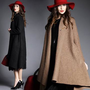海青蓝2015秋冬新款女装欧美中长款羊毛呢外套宽松气质呢子大衣女