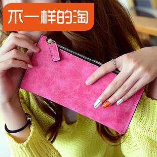 丹诗妮薄款磨砂拉链钱包 2015新款韩版长款女士手拿包卡包零钱包