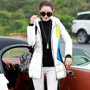 2015棉服女中长款新款 韩版修身显瘦连帽气质分割女棉衣 外套