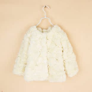 2014韩版珠子中小女童毛毛衣冬季新款女宝宝外套加绒加厚女孩皮草