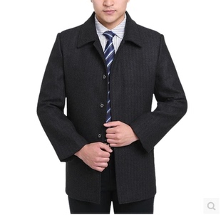 2015秋冬新款羊毛呢夹克中年男士翻领夹克中老年男装加肥加大外套