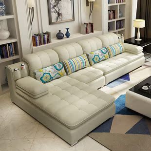 简约现代布艺沙发 可拆洗客厅转角大小户型贵妃布沙发组合