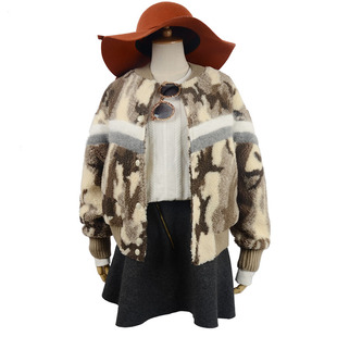 2015冬季新款女装 韩国加厚保暖羊羔毛迷彩棒球服外套女 常规