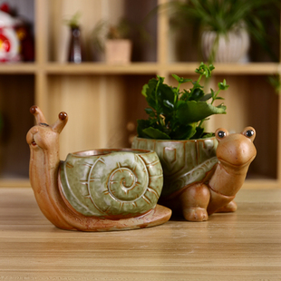 欧式个性创意多肉植物花盆大号乌龟蜗牛窑变陶瓷盆器粗陶花器园艺