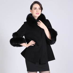 2015冬装新款 莱茨RY5W-YD2325 时尚韩版宽松纯色七分袖羊绒大衣