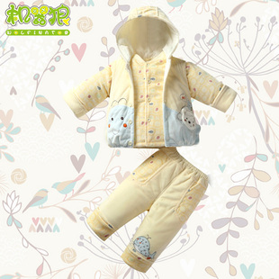 婴儿棉衣套装 新生儿衣服0-1岁宝宝加厚棉袄三件套冬季初生儿棉服