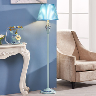 浪漫粉蓝欧式复古湖蓝色客厅卧室花朵枝叶浮雕幸福落地灯布艺灯罩