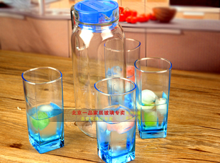 乐美雅凝彩水具无铅直身壶玻璃杯五件套家用水杯套装冷水壶果汁杯