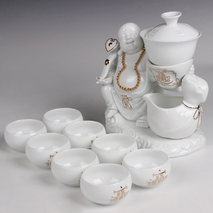 聚友茶具套装弥勒佛全自动整套骨瓷陶瓷功夫茶具茶壶茶杯特价包邮