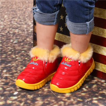 冬季新款儿童PU防水棉鞋加厚保暖宝宝防滑棉拖鞋男童女童包跟棉鞋